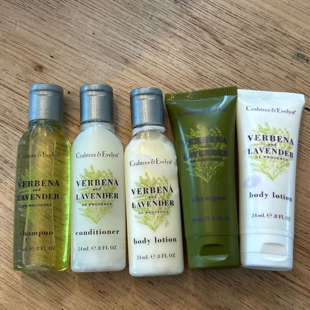 5 pcs Crabtree & Evelyn Deluxe shampoo conditioner body lotion and travel size